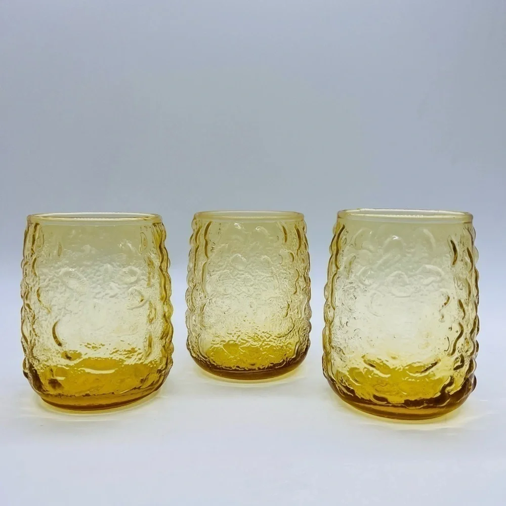 SET OF 3 VINTAGE YELLOW GOLD GLASSWARE 4” X 3” NUC